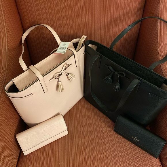 NWT: Kate Spade Pebbled Leather Top Handle Tote w/ tassel bow & matching wallet - Picture 1 of 2